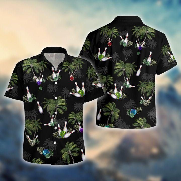Felacia [Hawaii Shirt] Black Bowling Coconut Unisex Hawaiian Aloha Shirts-ZX1112